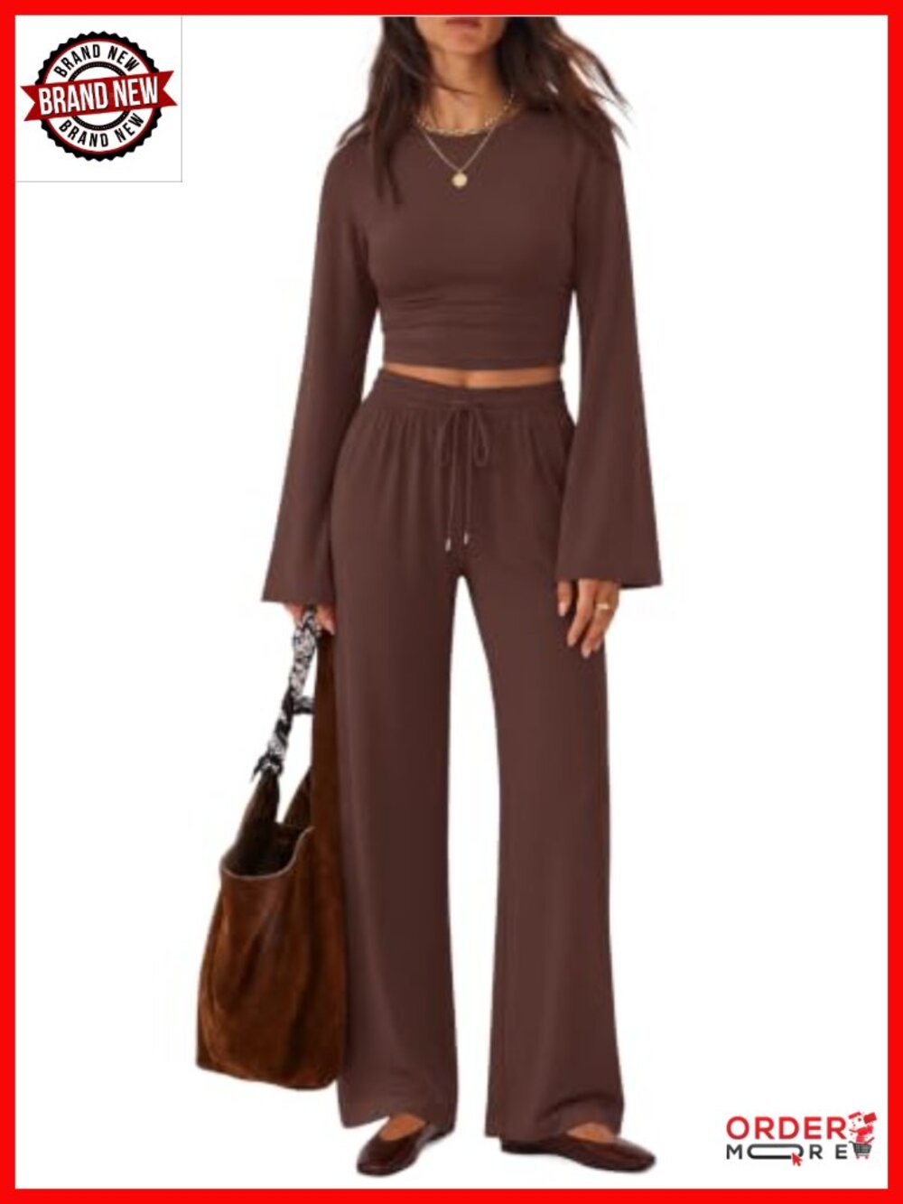 Two Piece Lounge Set Bell Sleeve Top Drawstring Wide Leg Pants